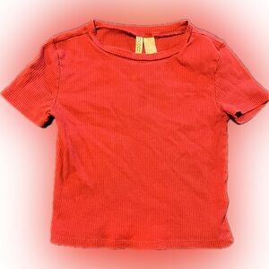 Red Ribbed Short Sleeve Top